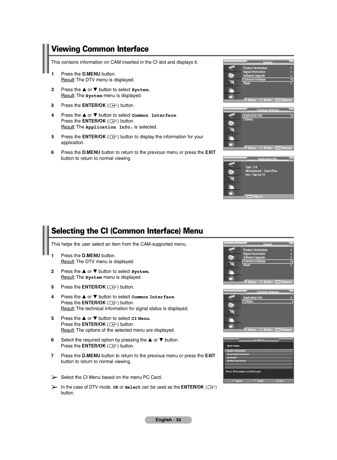 Samsung PS-42E7HD, PS-42E71HD manual Viewing Common Interface, Selecting the CI Common Interface Menu 