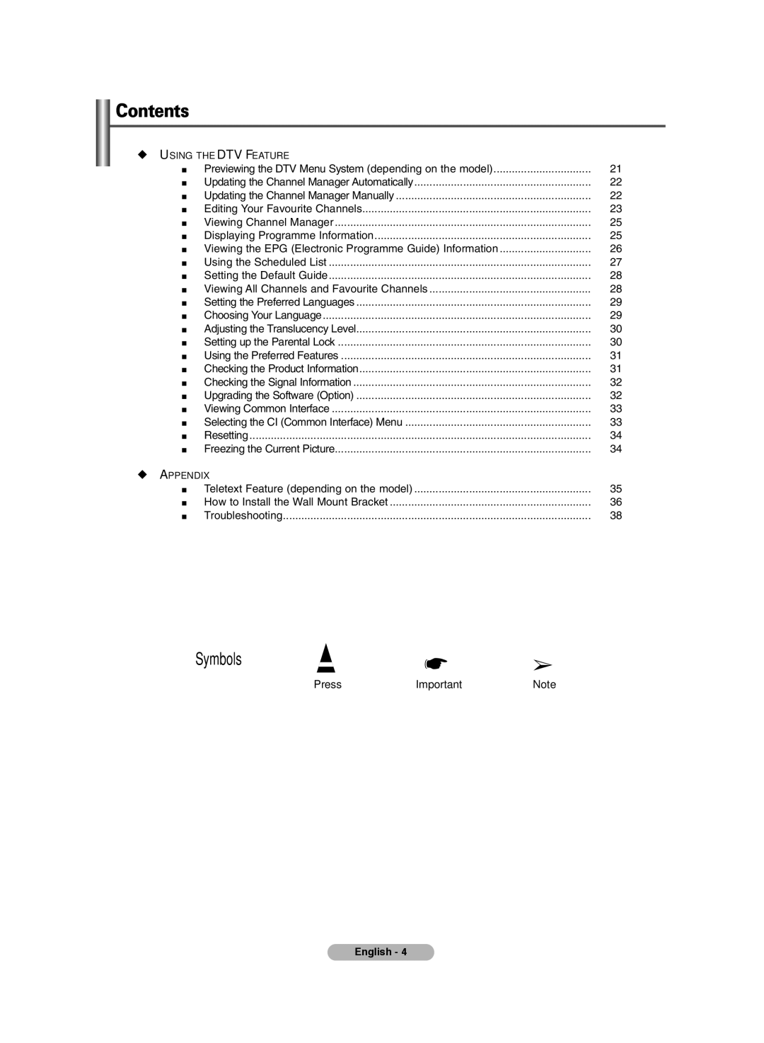 Samsung PS-42E71HD, PS-42E7HD manual Symbols 