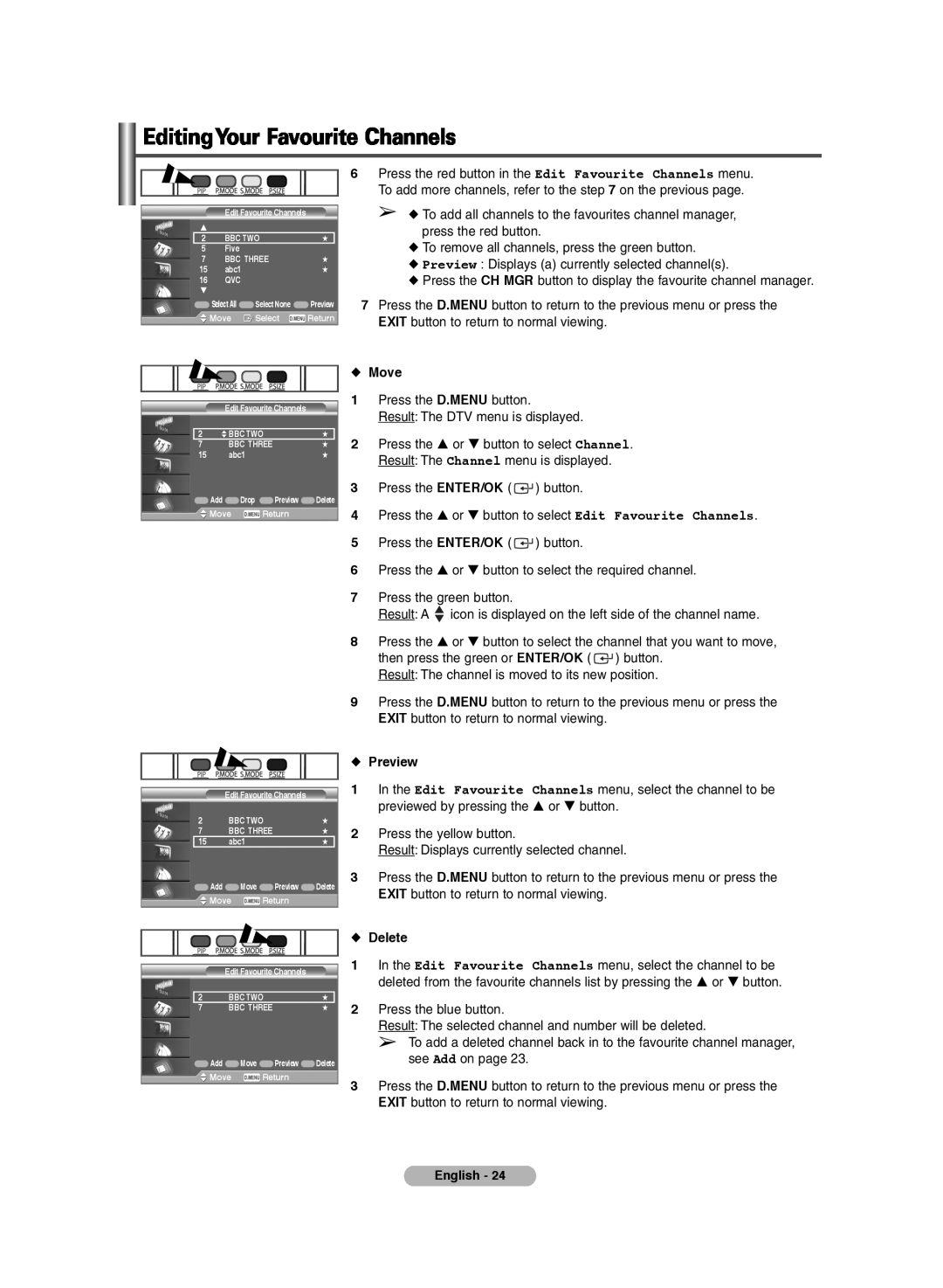 Samsung PS-42E71HD, PS-42E7HD manual EditingYour Favourite Channels 