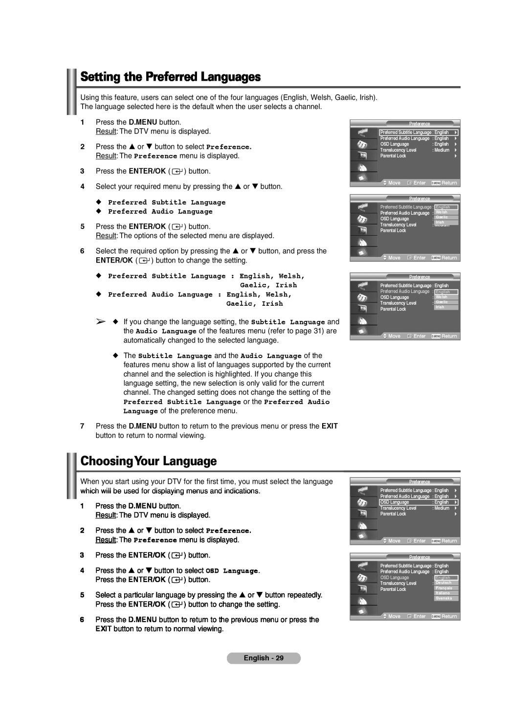 Samsung PS-42E7HD, PS-42E71HD manual Setting the Preferred Languages, ChoosingYour Language 