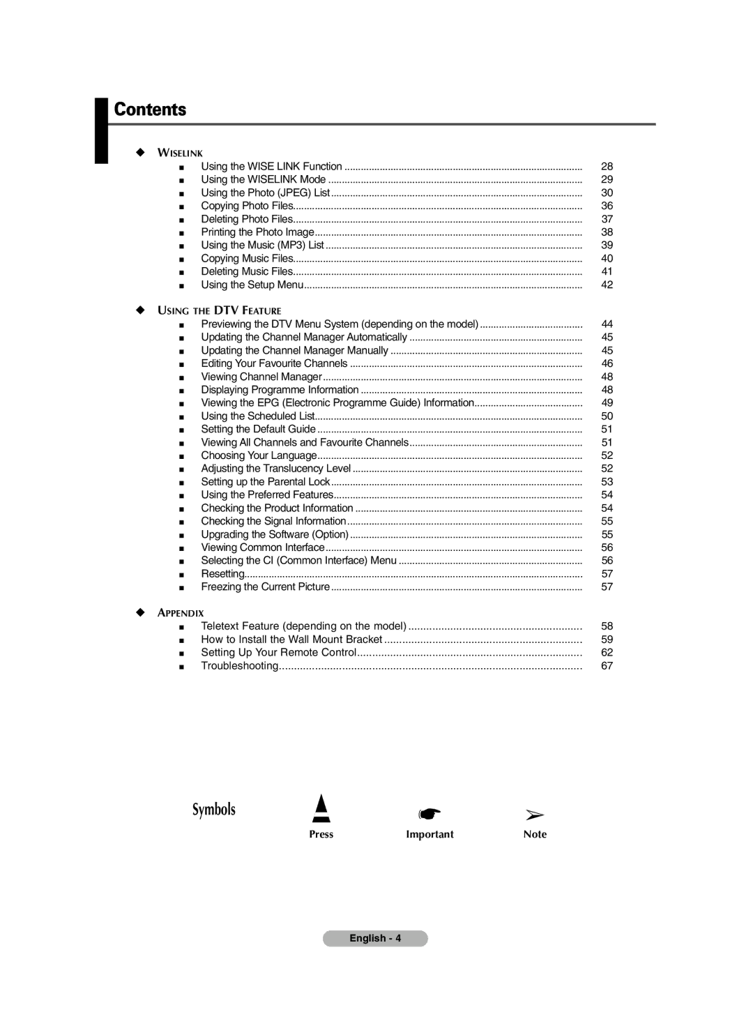 Samsung PS-42P7HD, PS-50P7HD manual Symbols 