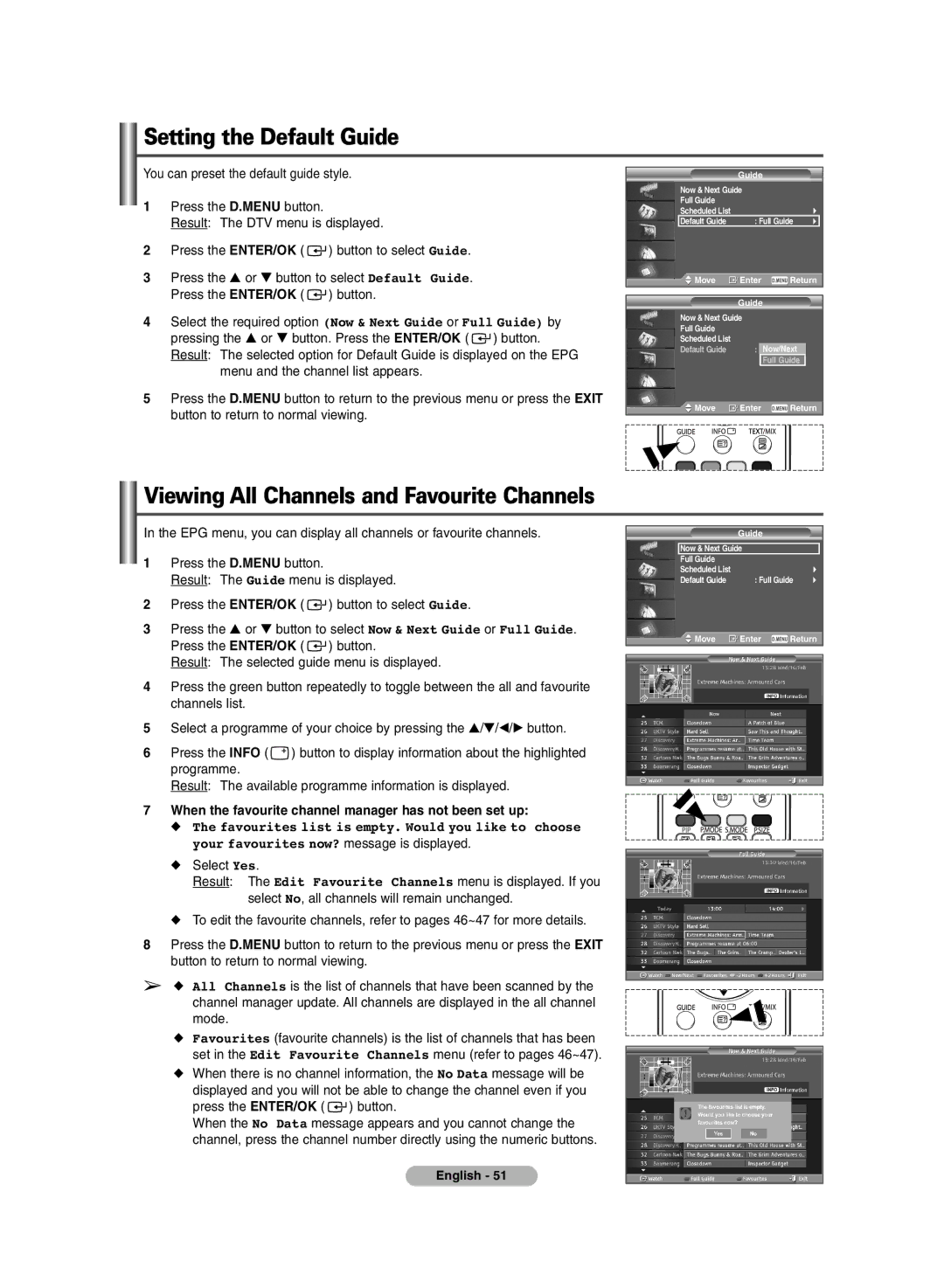 Samsung PS-50P7HD, PS-42P7HD manual Setting the Default Guide, Viewing All Channels and Favourite Channels 