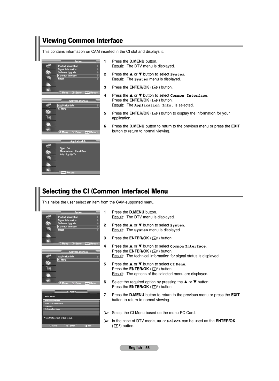 Samsung PS-42P7HD, PS-50P7HD manual Viewing Common Interface, Selecting the CI Common Interface Menu 