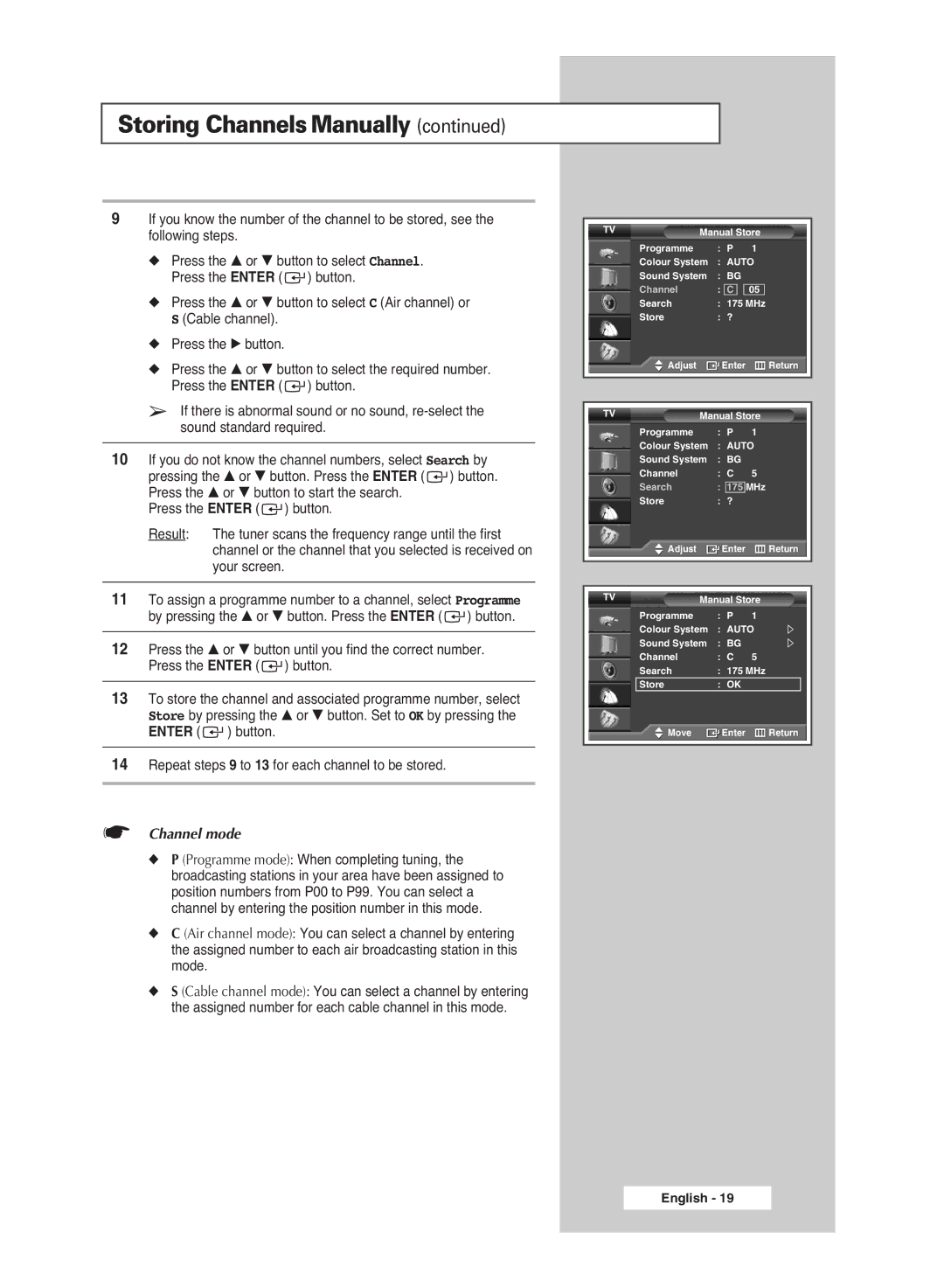 Samsung PS-42S5S manual Channel mode 