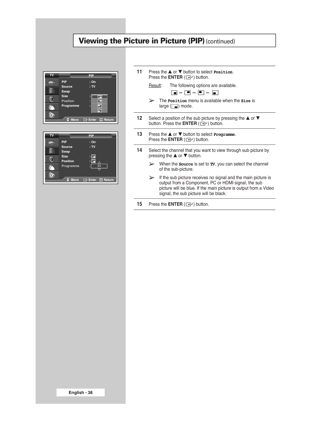 Samsung PS-42S5S manual Tvpip PIP 