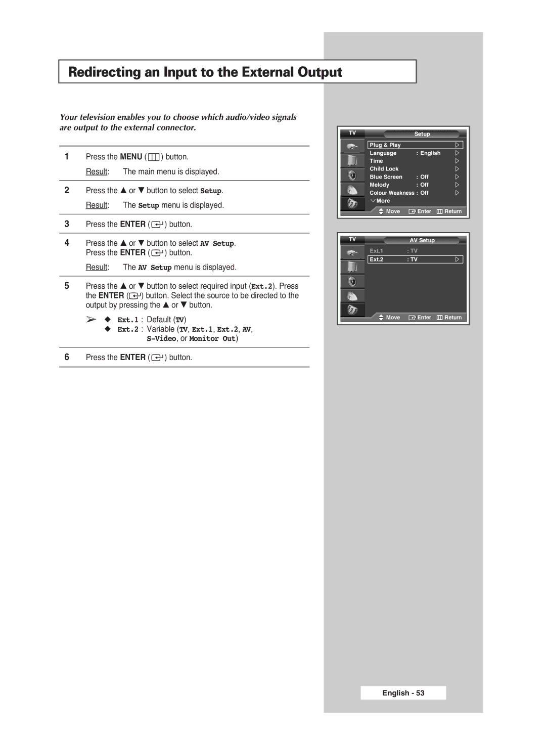 Samsung PS-42S5S manual Redirecting an Input to the External Output 