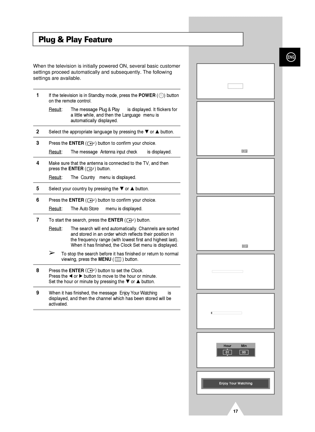 Samsung PS-42V4S manual Plug & Play Feature, To start the search, press the Enter button 