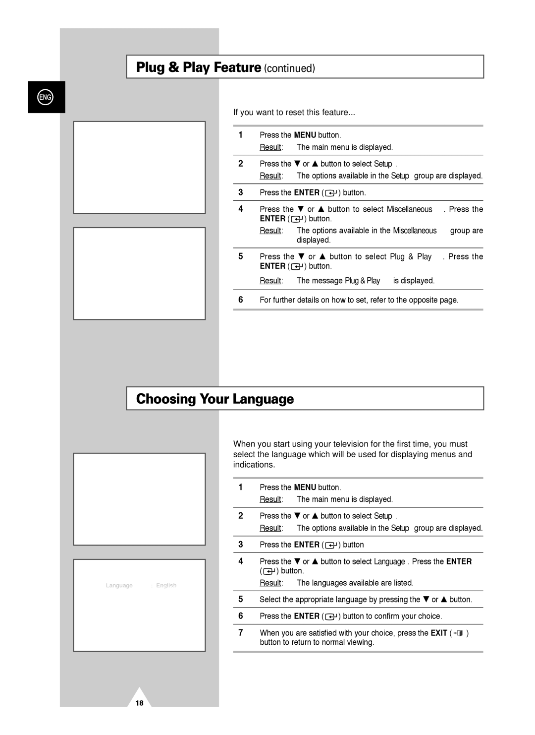 Samsung PS-42V4S manual Choosing Your Language, If you want to reset this feature 