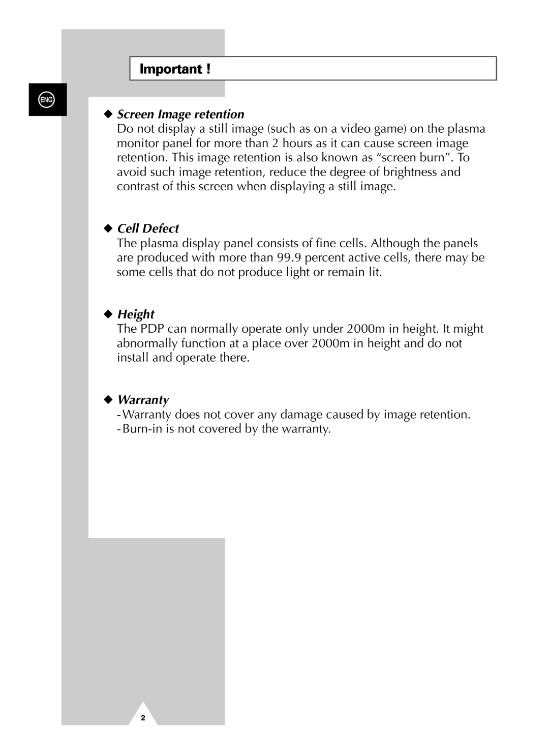 Samsung PS-42V4S manual Screen Image retention 