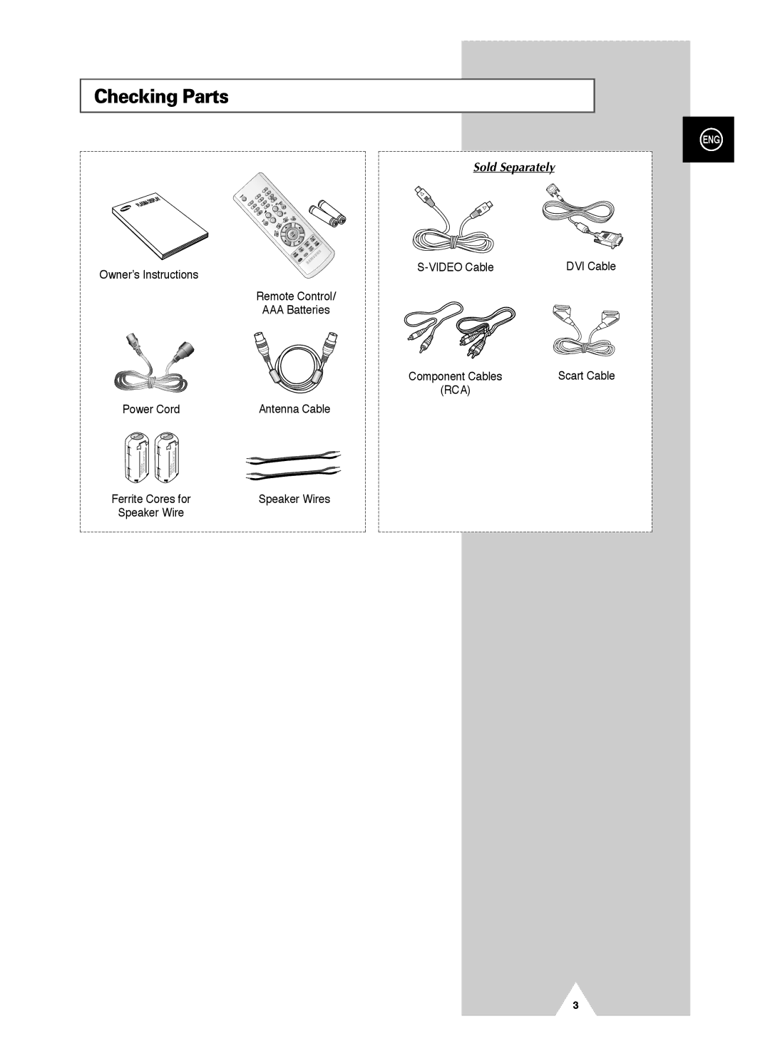 Samsung PS-42V4S manual Sold Separately, Video Cable 