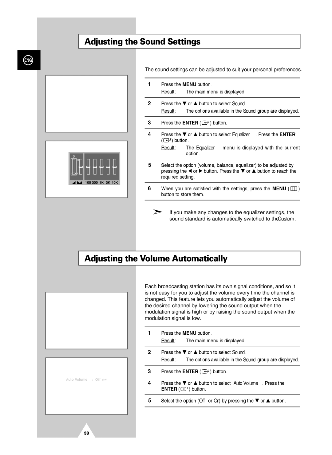 Samsung PS-42V4S manual Adjusting the Sound Settings, Adjusting the Volume Automatically 