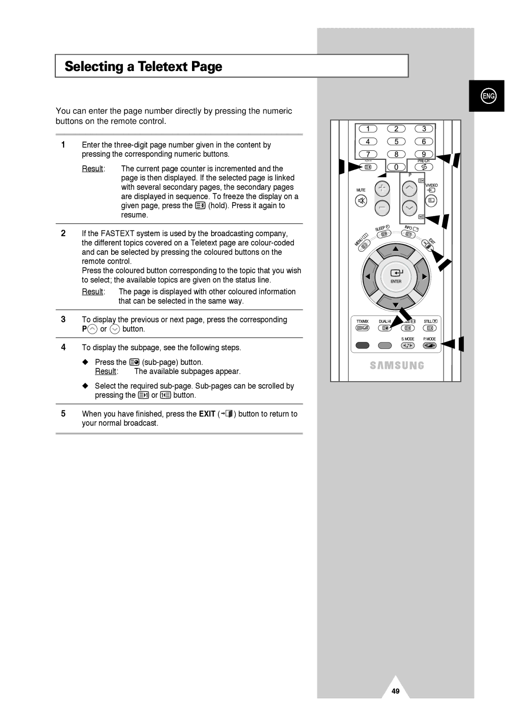 Samsung PS-42V4S manual Selecting a Teletext 