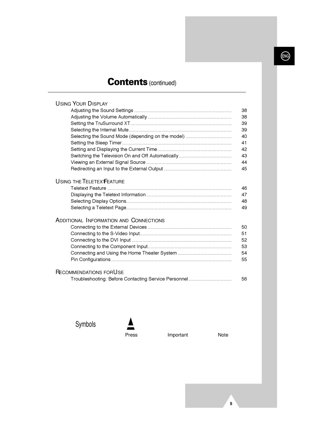 Samsung PS-42V4S manual Symbols 