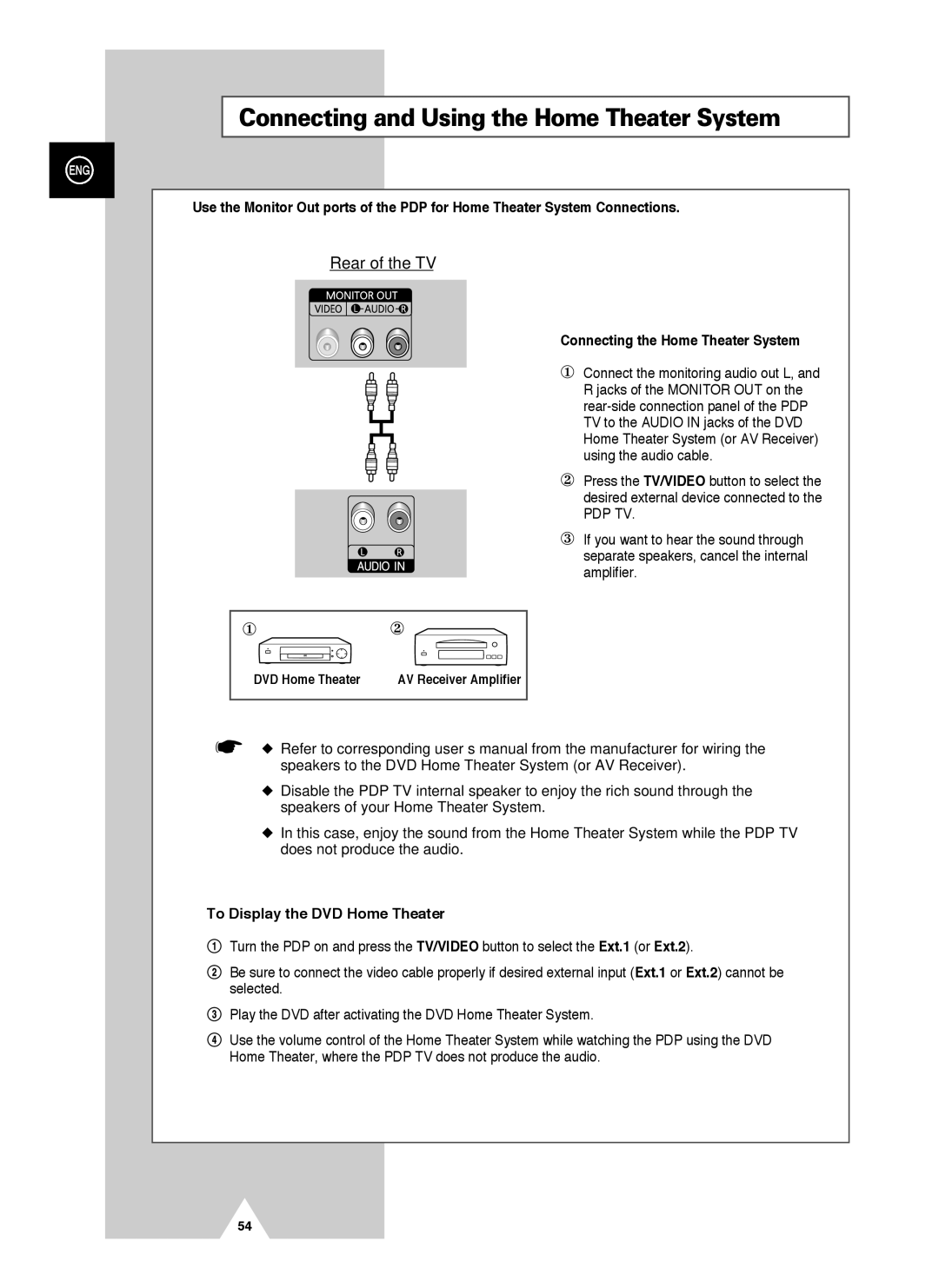 Samsung PS-42V4S manual Connecting and Using the Home Theater System, Connecting the Home Theater System 