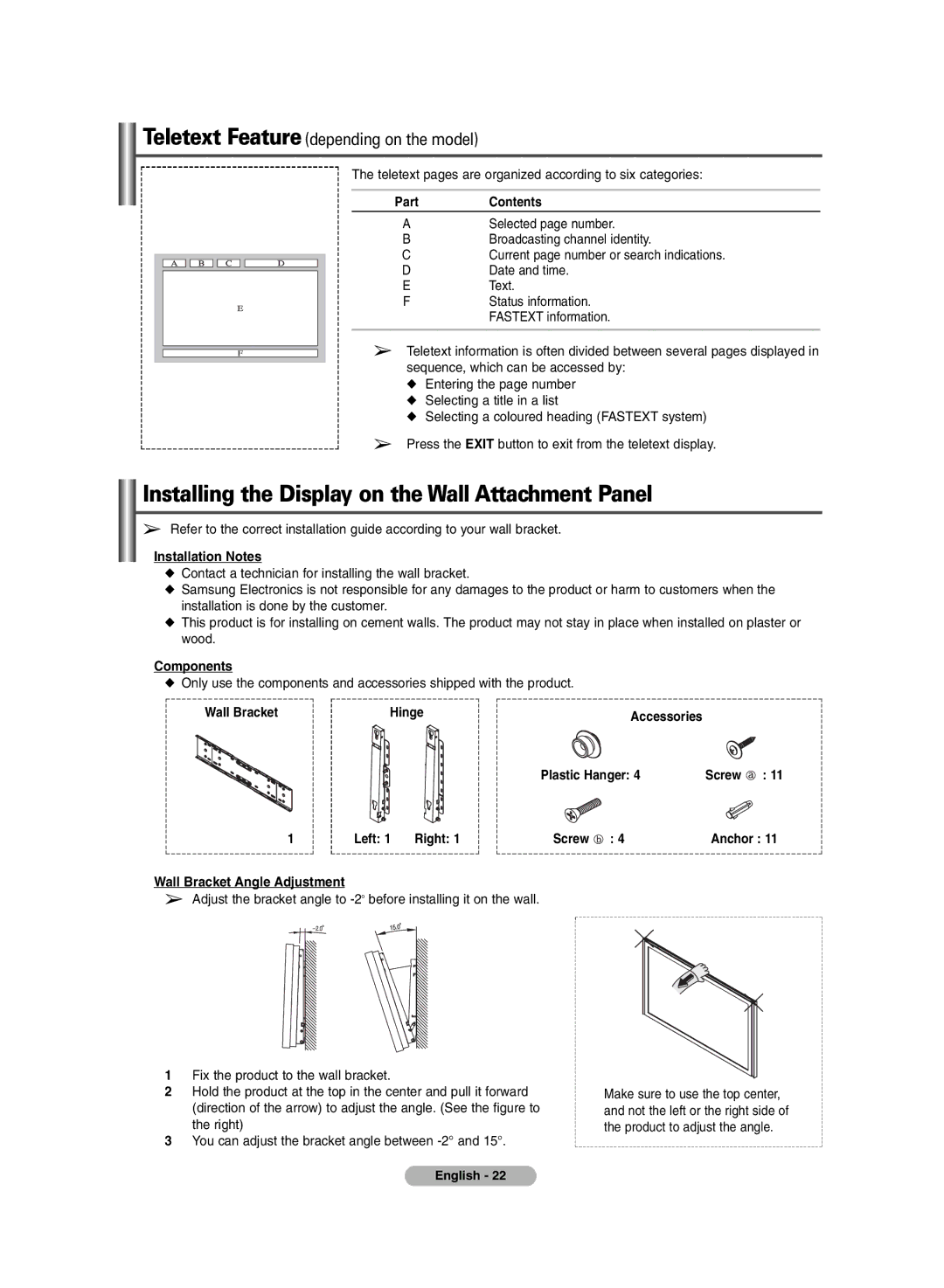 Samsung PS-42V6S manual Installing the Display on the Wall Attachment Panel 