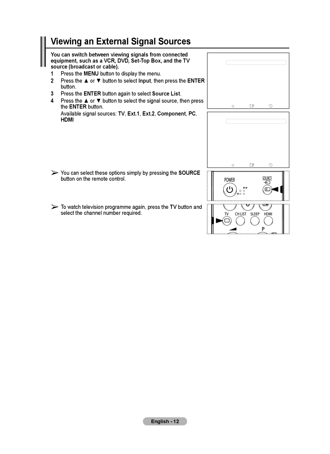 Samsung PS-50C62H, PS-42C62H manual Viewing an External Signal Sources, Hdmi 