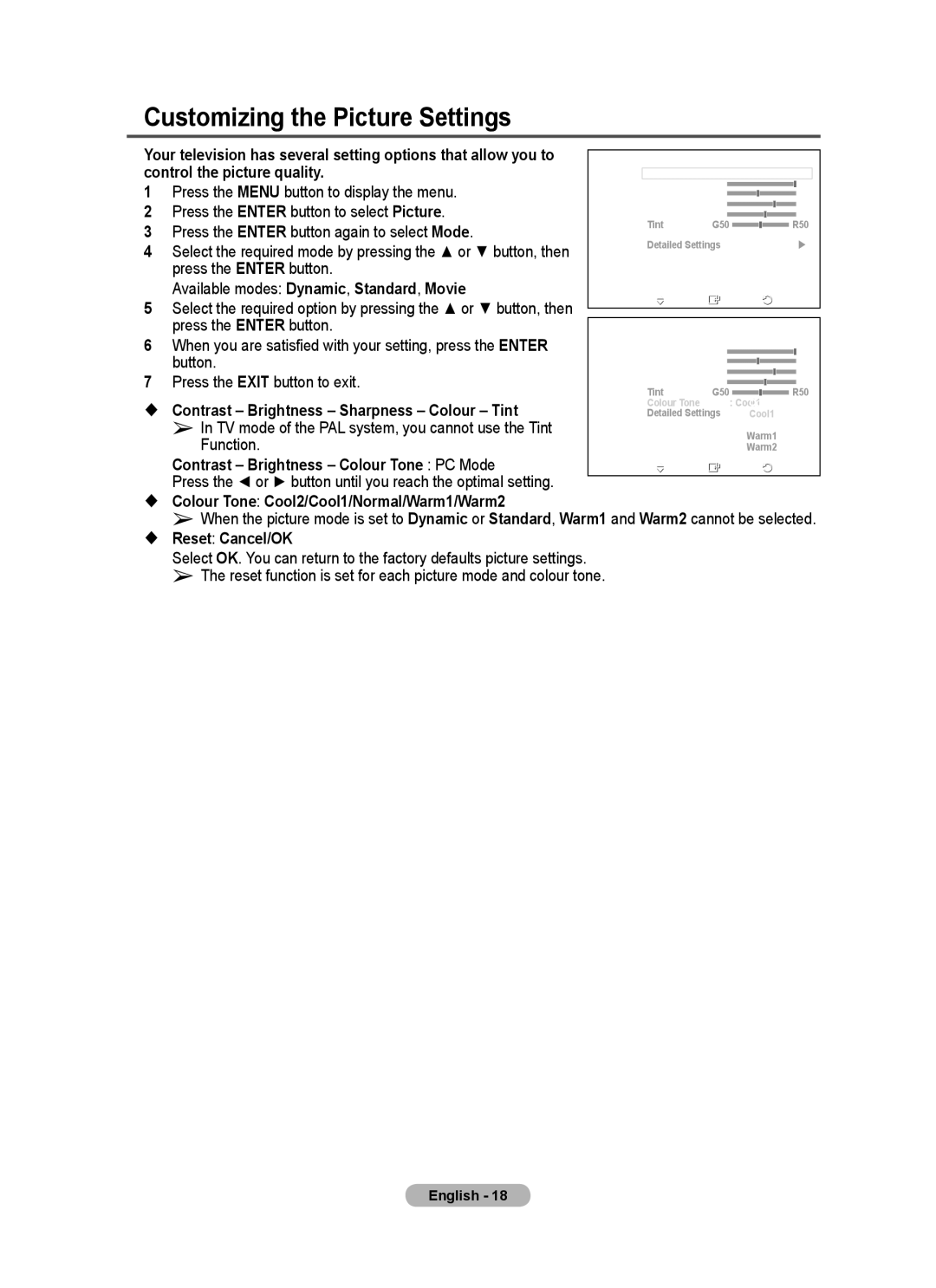 Samsung PS-50C62H, PS-42C62H manual Customizing the Picture Settings 