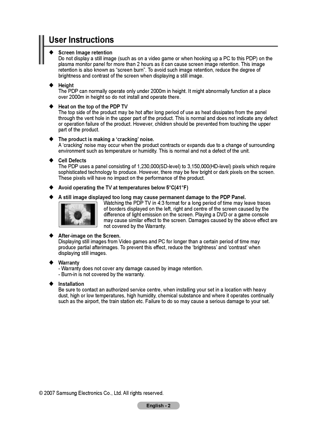 Samsung PS-50C62H, PS-42C62H manual User Instructions 