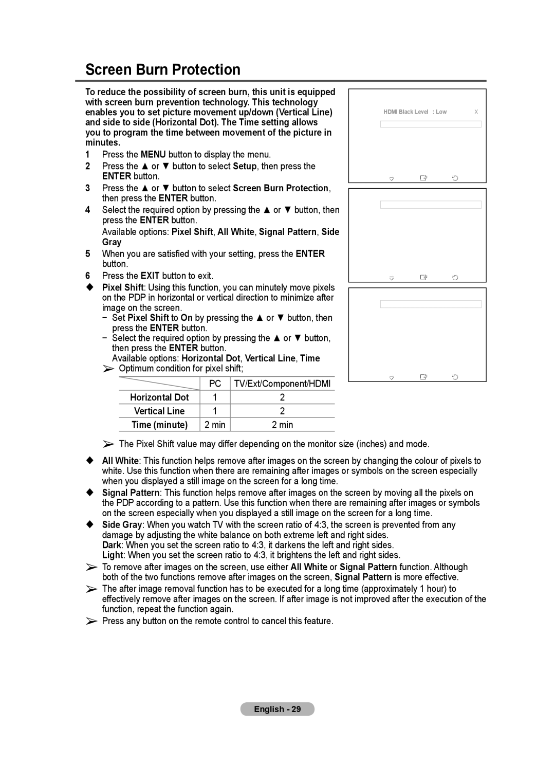 Samsung PS-42C62H, PS-50C62H manual Screen Burn Protection, Gray 