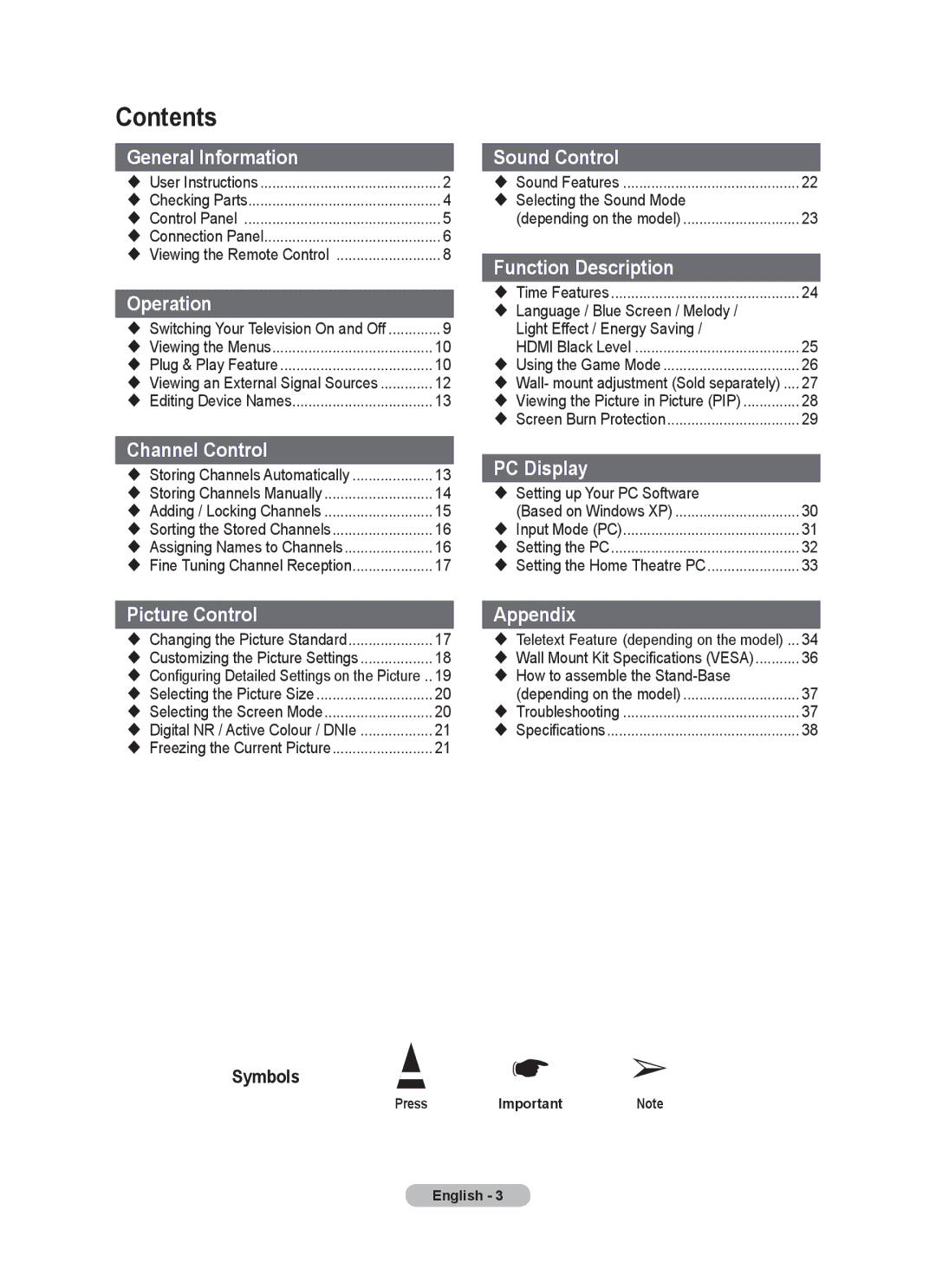 Samsung PS-42C62H, PS-50C62H manual Contents 