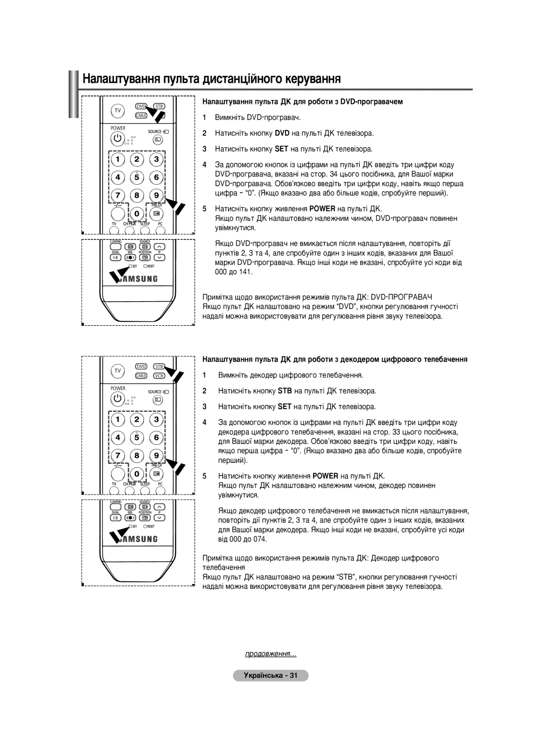 Samsung PS-42C6HR, PS-50C6HR manual ‡Î‡¯ÚÛ‚‡ÌÌﬂ ÔÛÎ¸Ú‡ Ñä ‰Îﬂ Ó·ÓÚË Á DVD-ÔÓ„‡‚‡˜ÂÏ 