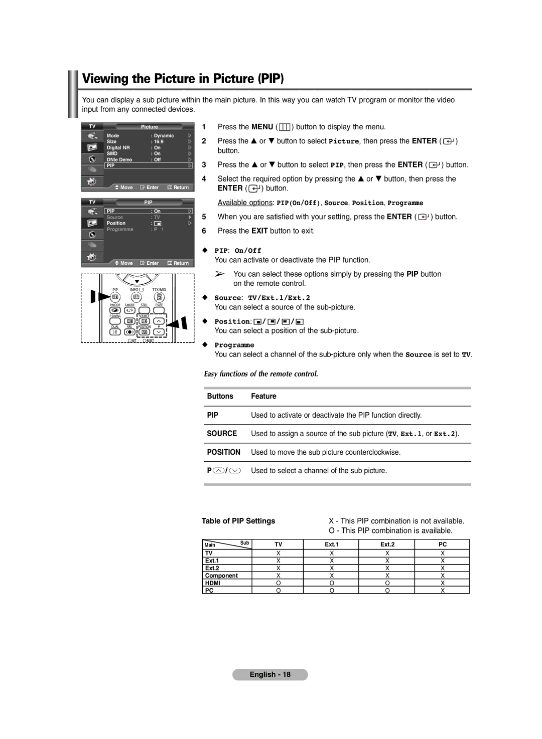 Samsung PS-50C6HR, PS-42C6HR manual Viewing the Picture in Picture PIP 