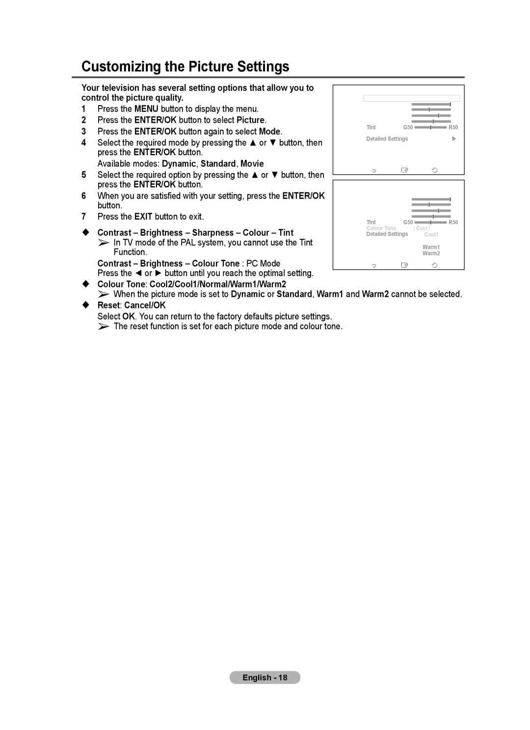 Samsung PS-50C77HD, PS-50E97HD, PS-50C67HD, PS-42E97HD, PS-42C77HD, PS-42C67HD manual Customizing the Picture Settings 