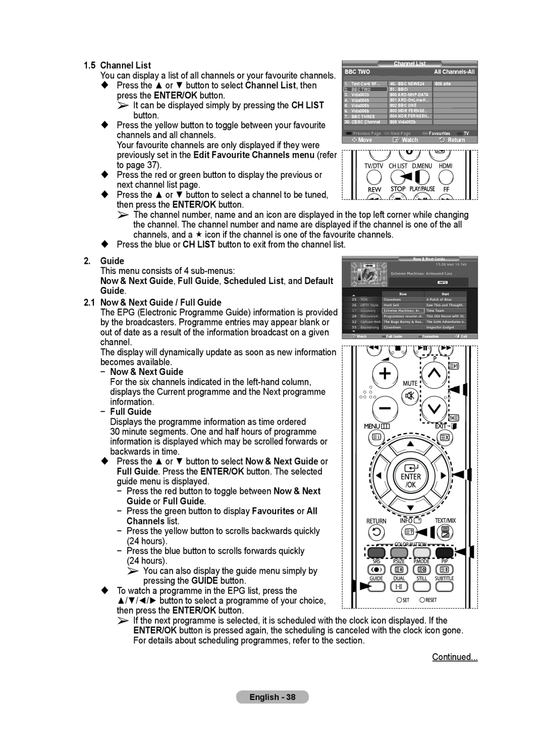 Samsung PS-50C67HD, PS-50C77HD, PS-50E97HD, PS-42E97HD, PS-42C77HD, PS-42C67HD manual Channel List, Channels and all channels 