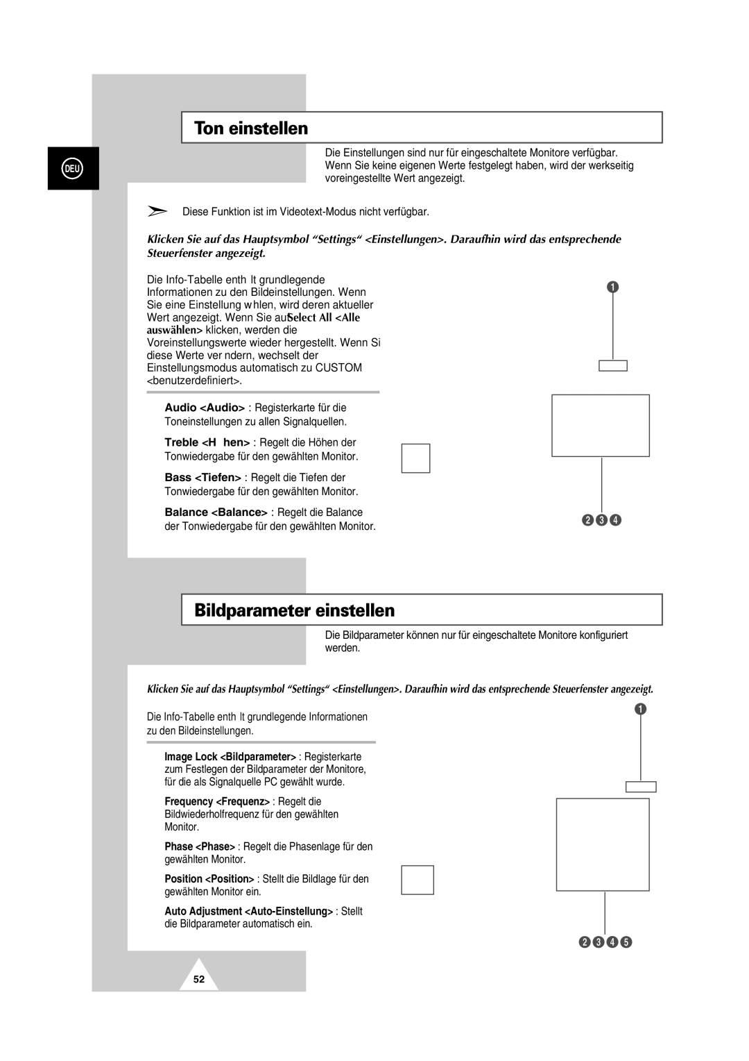 Samsung PS-50P2HT manual Bildparameter einstellen, Für die als Signalquelle PC gewählt wurde 