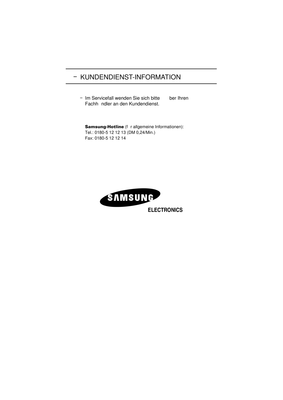 Samsung PS-50P2HT manual Kundendienst-Information 