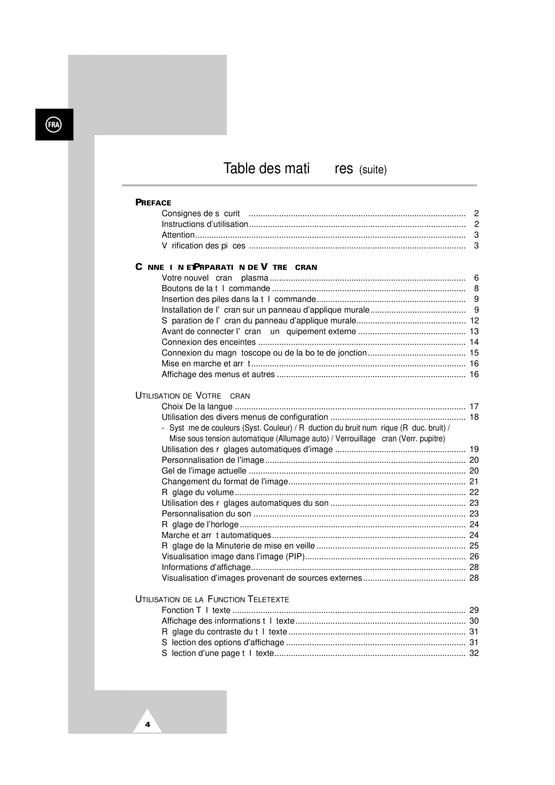 Samsung PS-50P2HT manual Table des matières suite 