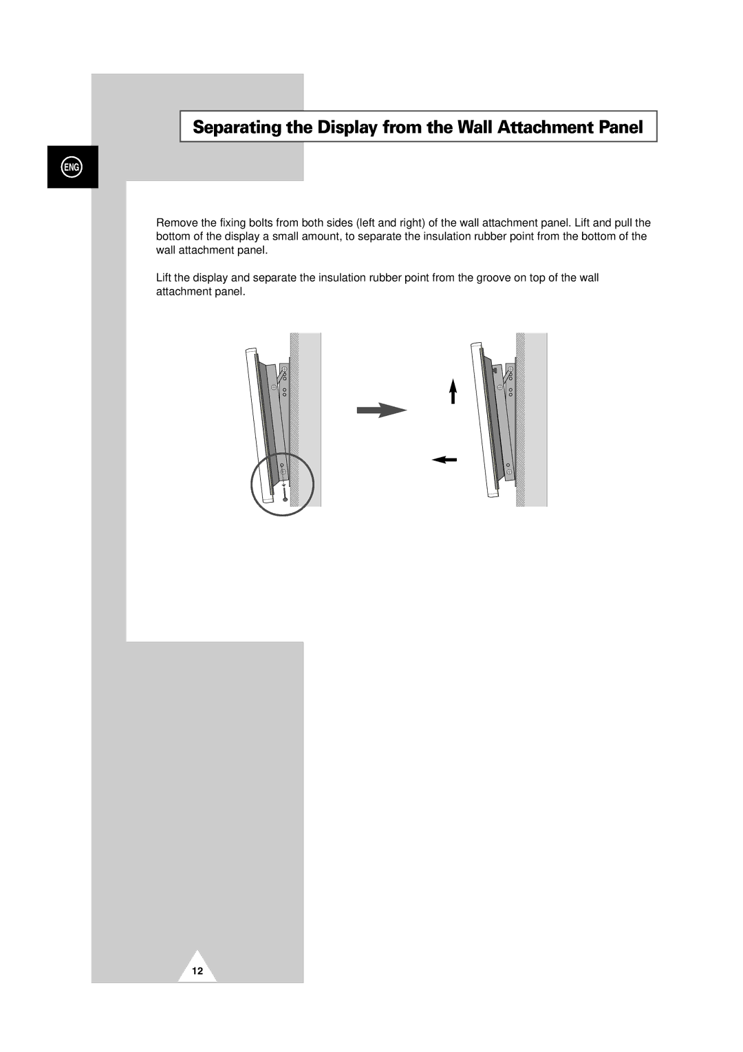 Samsung PS-50P2HT manual Separating the Display from the Wall Attachment Panel 