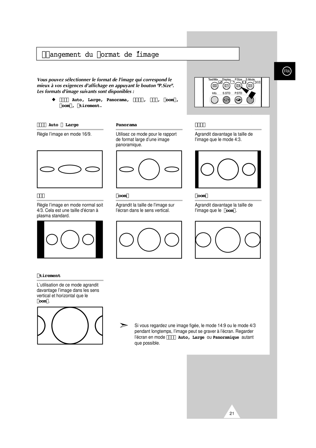 Samsung PS-50P2HT manual Changement du format de l’image, Panorama, Zoom1, Etirement 