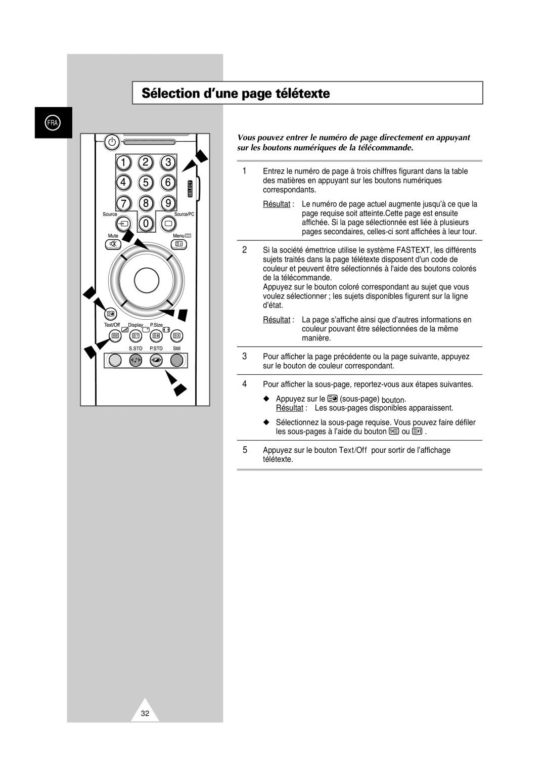 Samsung PS-50P2HT manual Sélection d’une page télétexte 