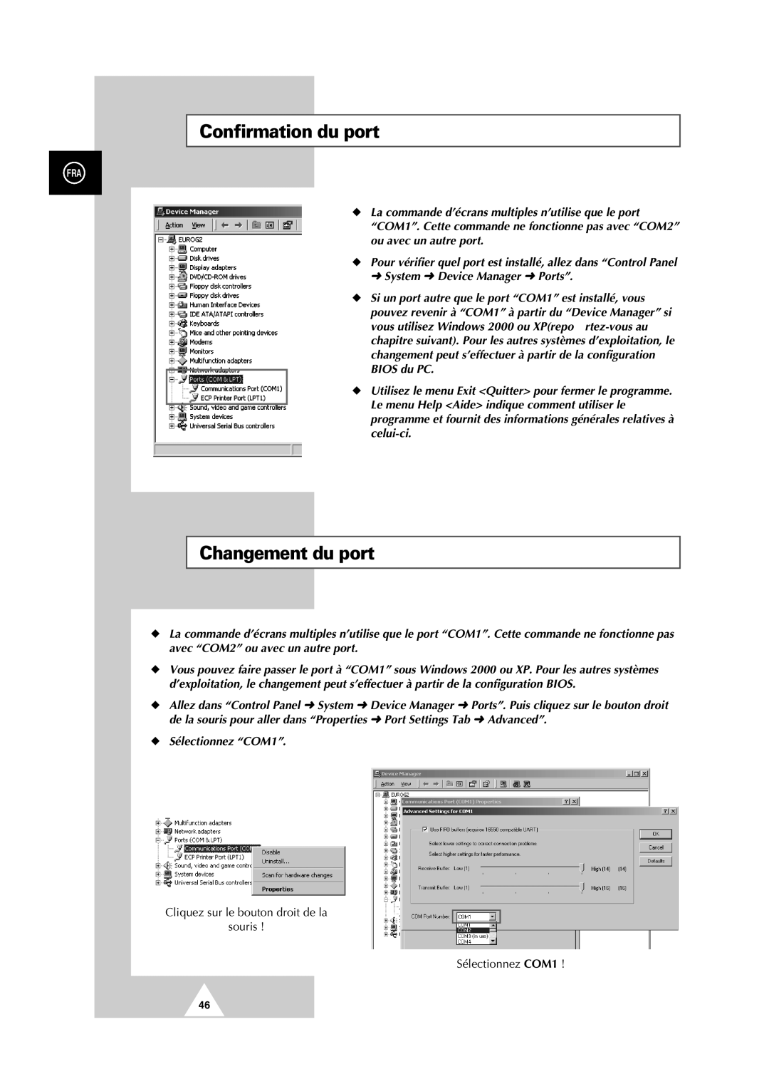 Samsung PS-50P2HT manual Confirmation du port, Changement du port 