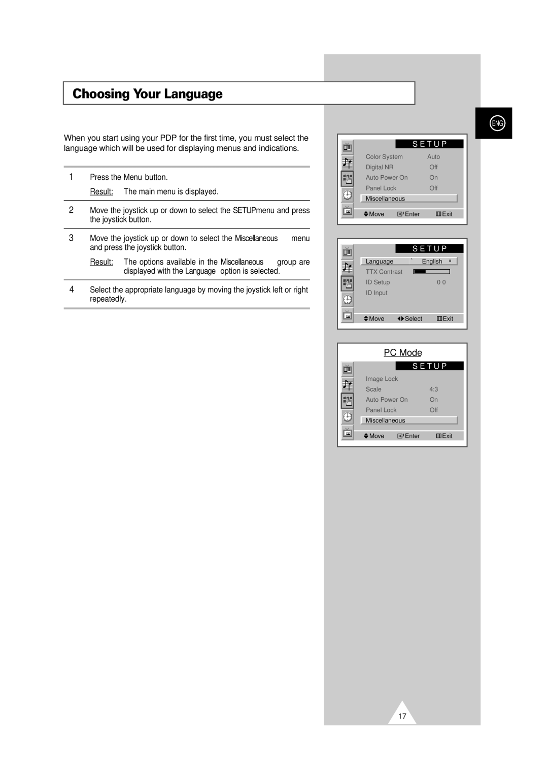 Samsung PS-50P2HT manual Choosing Your Language 