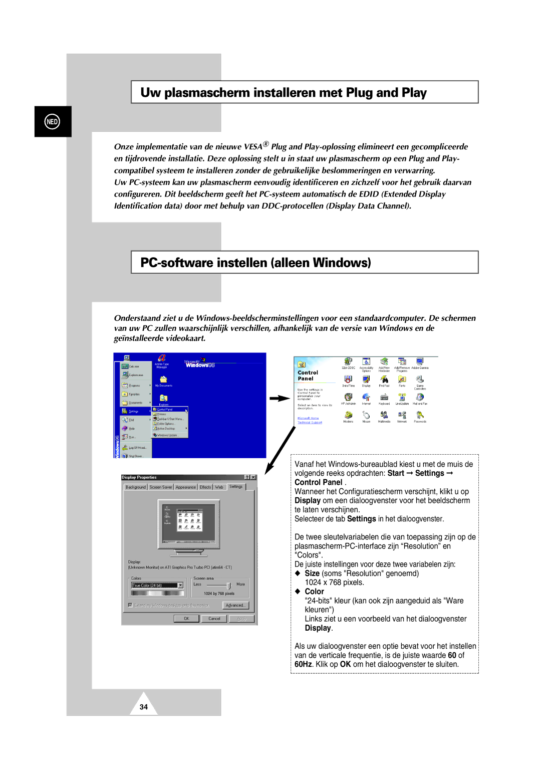 Samsung PS-50P2HT manual Uw plasmascherm installeren met Plug and Play, PC-software instellen alleen Windows 