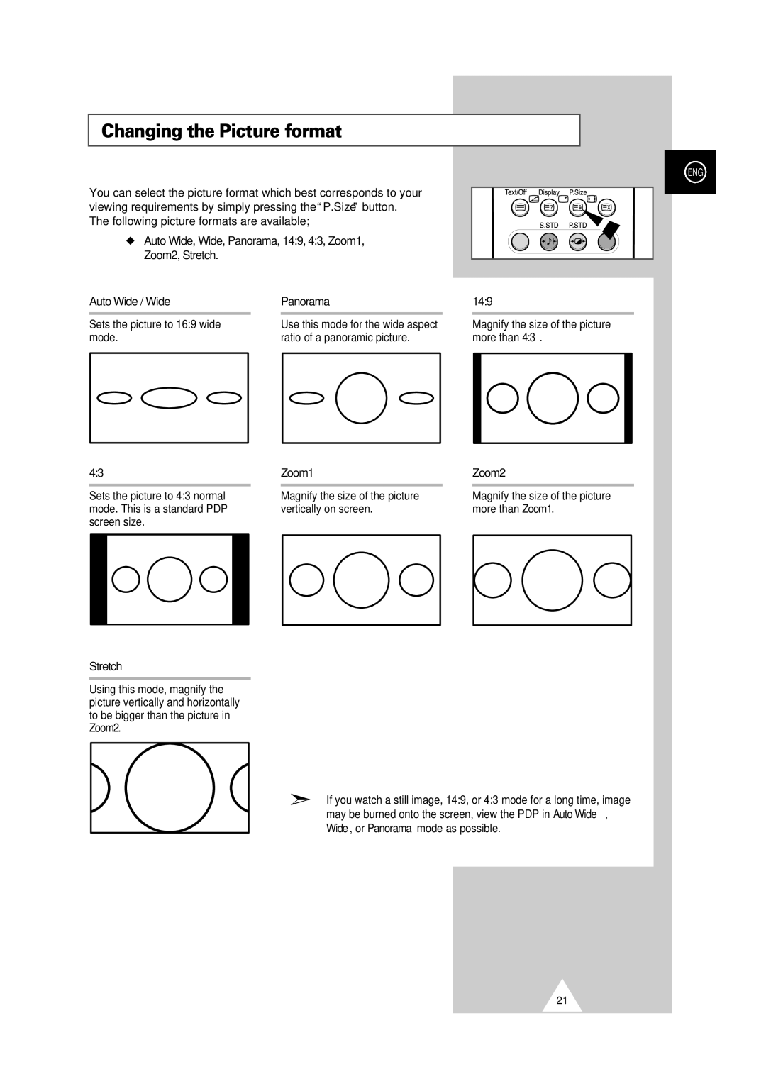 Samsung PS-50P2HT manual Changing the Picture format, 149, Stretch, Zoom1 Zoom2 