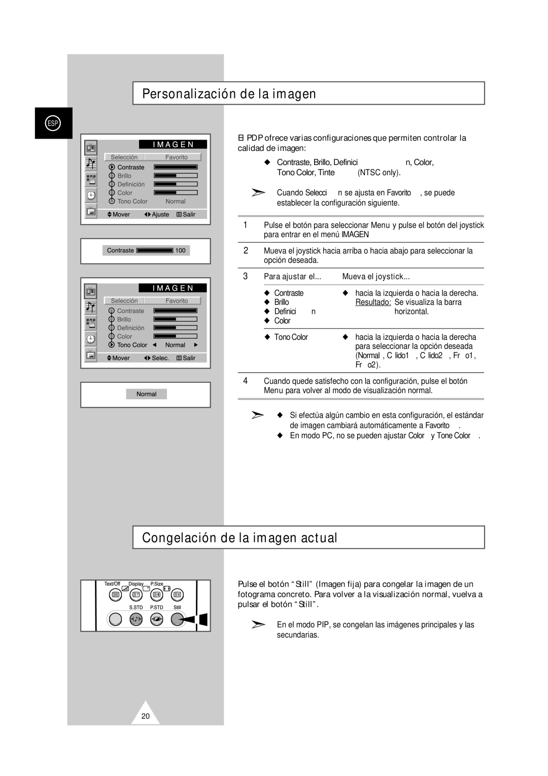 Samsung PS-50P2HT manual Personalización de la imagen, Congelación de la imagen actual 