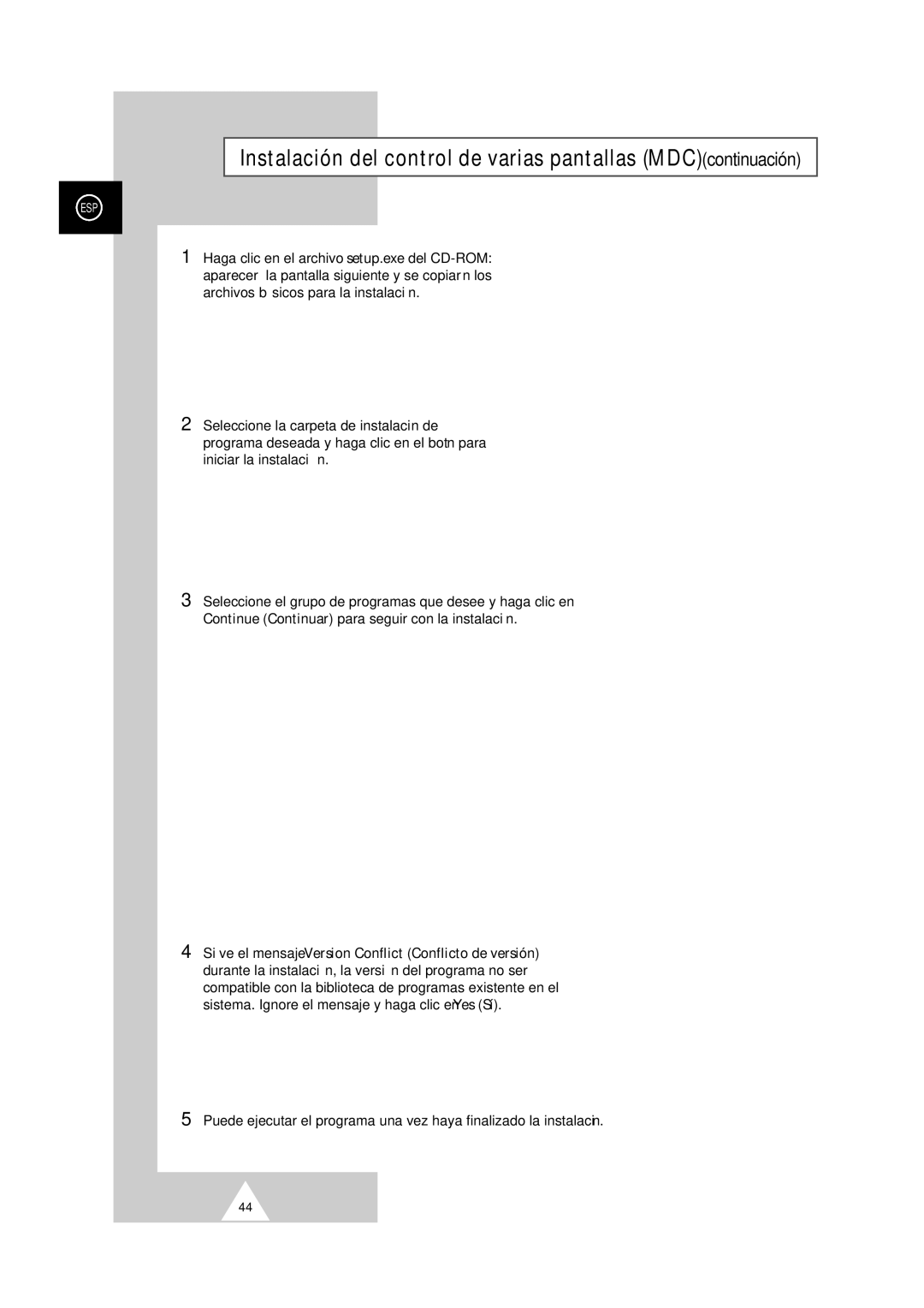 Samsung PS-50P2HT manual Instalación del control de varias pantallas MDCcontinuación 