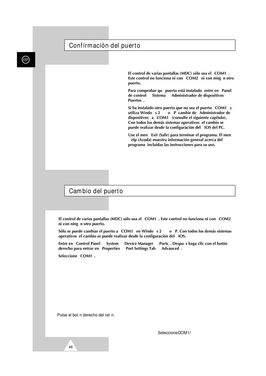 Samsung PS-50P2HT manual Confirmación del puerto, Cambio del puerto, Puertos 