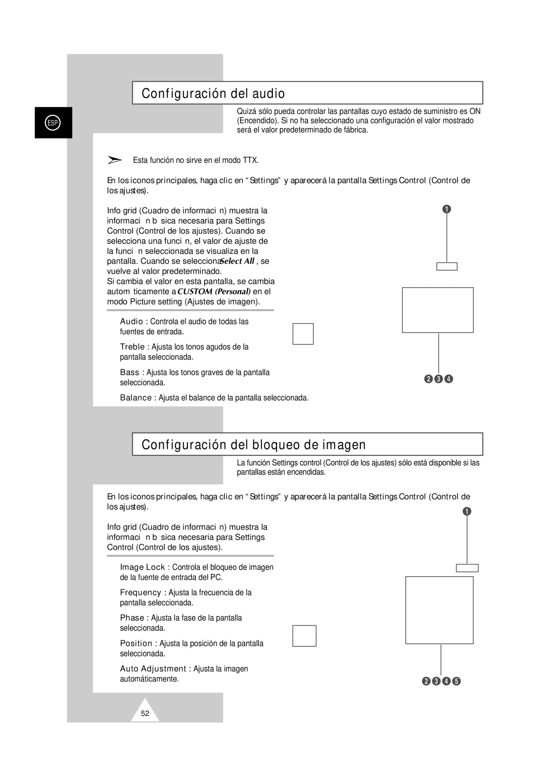 Samsung PS-50P2HT manual Configuración del audio, Configuración del bloqueo de imagen 