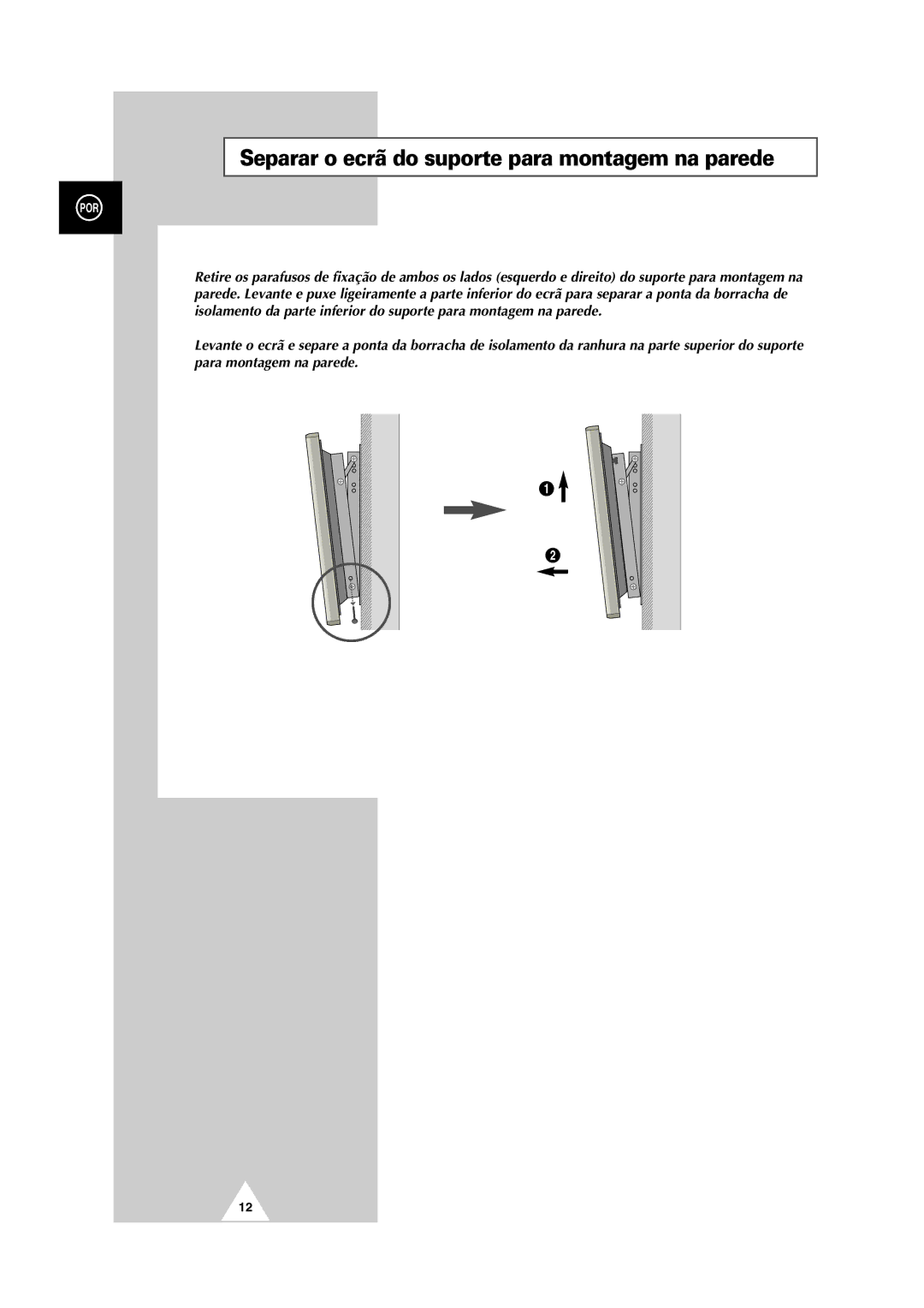 Samsung PS-50P2HT manual Separar o ecrã do suporte para montagem na parede 