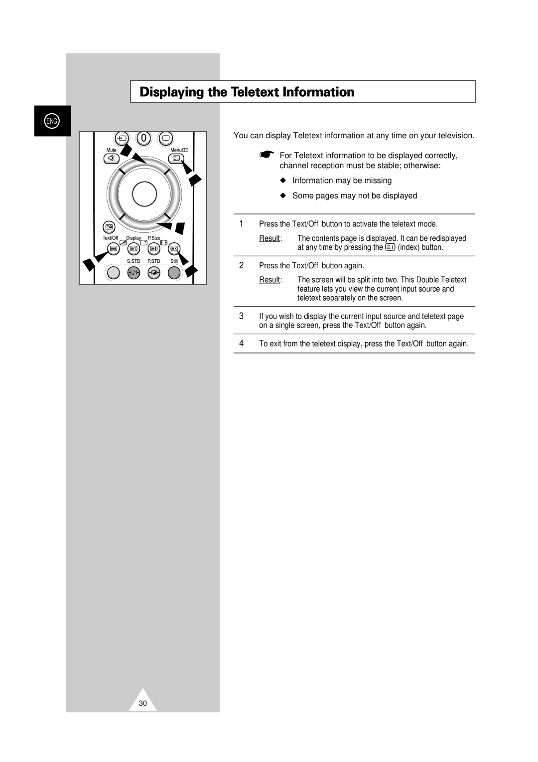 Samsung PS-50P2HT manual Displaying the Teletext Information 