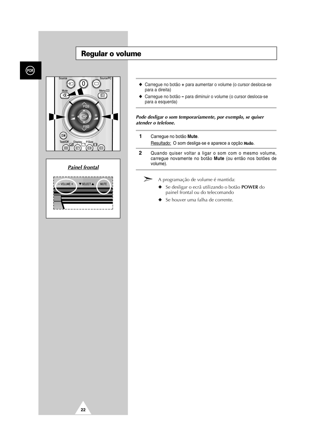 Samsung PS-50P2HT manual Regular o volume 