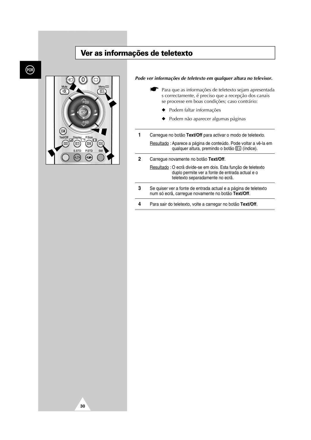 Samsung PS-50P2HT manual Ver as informações de teletexto, Para sair do teletexto, volte a carregar no botão Text/Off 