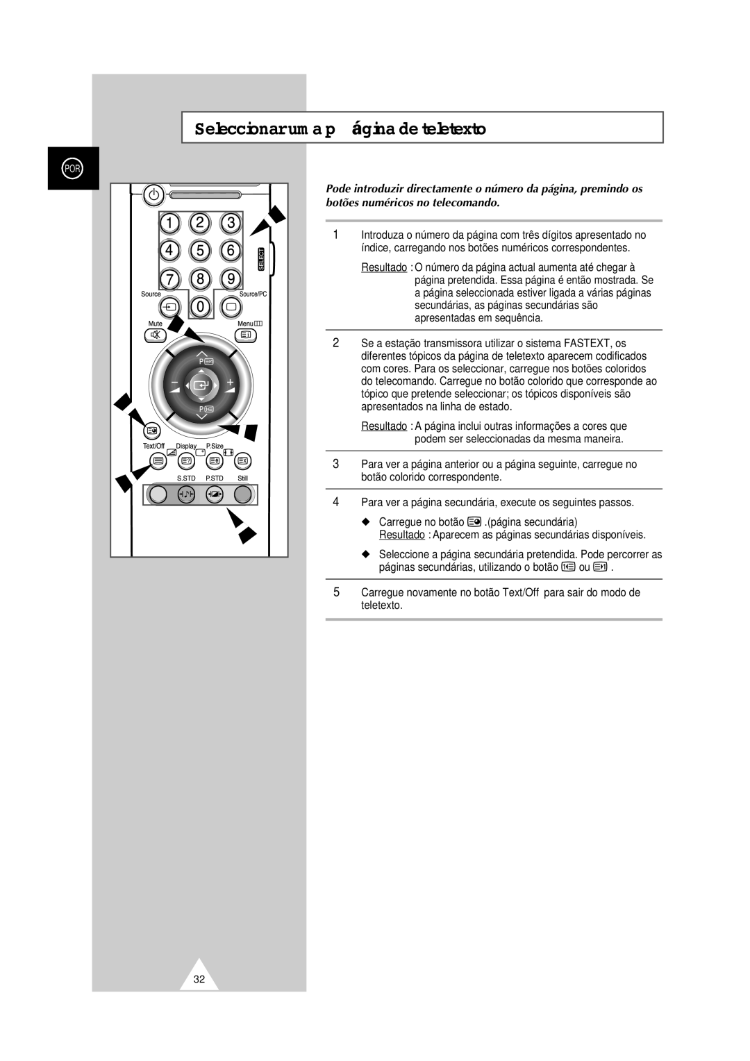 Samsung PS-50P2HT manual Seleccionar uma página de teletexto, Botões numéricos no telecomando 