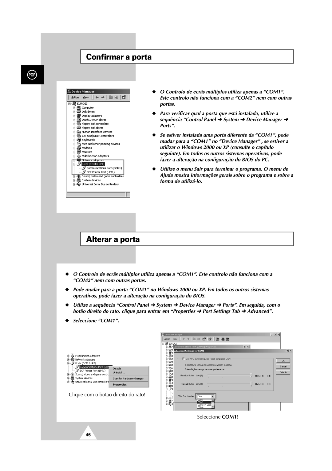 Samsung PS-50P2HT manual Confirmar a porta, Alterar a porta, Ports 