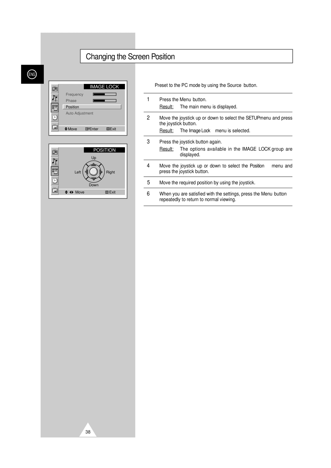 Samsung PS-50P2HT manual Changing the Screen Position 