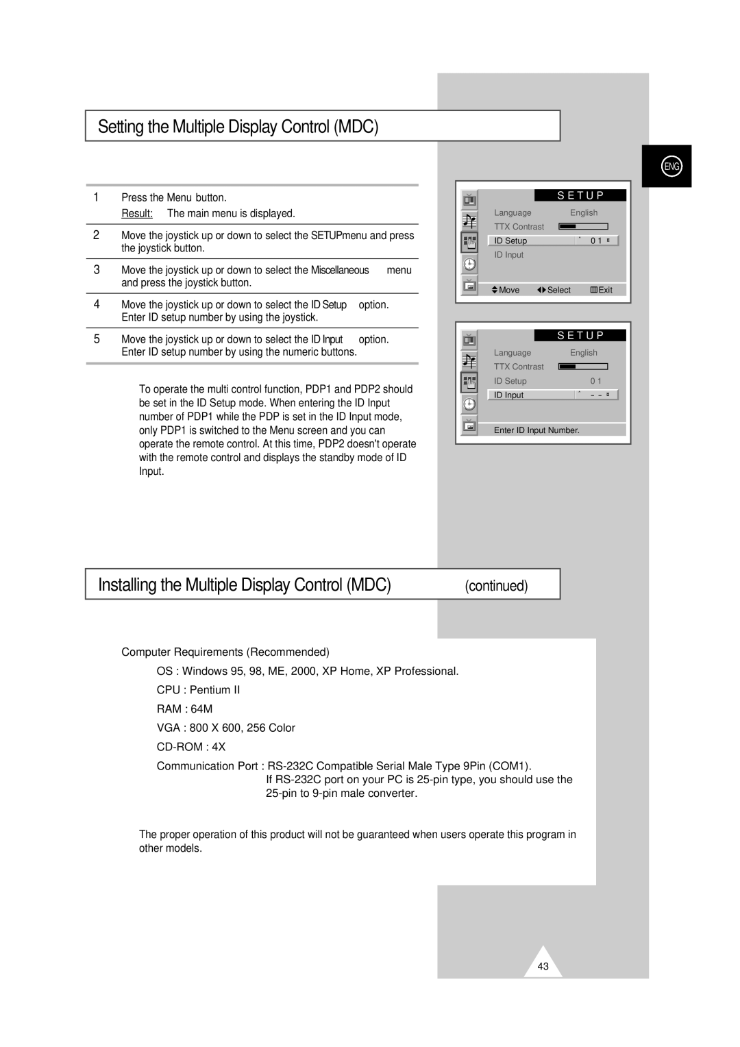 Samsung PS-50P2HT manual Setting the Multiple Display Control MDC, Installing the Multiple Display Control MDC 